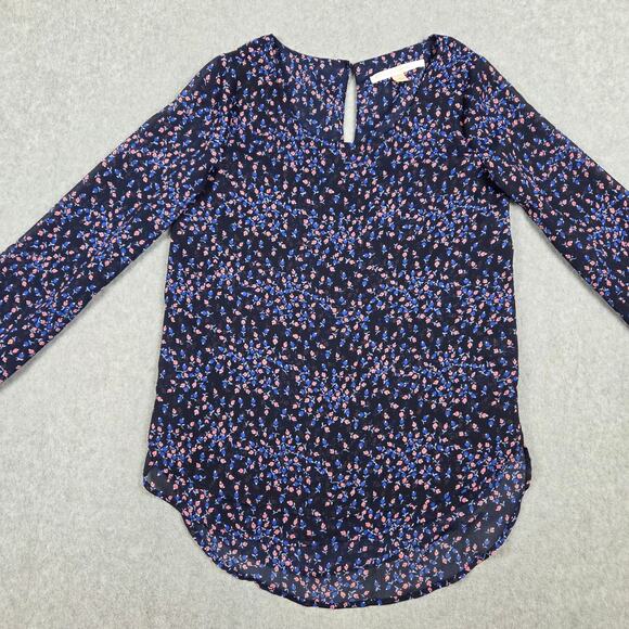 LC Lauren Conrad Blouse Womens Size Small Blue Floral Long Sleeve - Picture 5 of 12